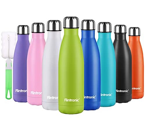 flintronic Portatile Borraccia, 500ML Termica Bottiglia Acciaio Inox Bottiglia Acqua d'Acqua Sportive Coppa da Viaggio con Spazzola per Scuola, All'aperto, Yoga, Palestra (Mantenere Caldo/Freddo)