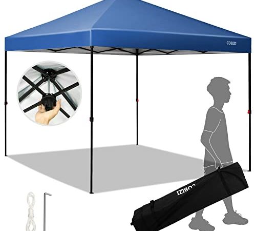 Gazebo da Giardino 3x3 metri Pop-up Pieghevole Impermeabile Tendone, per Mercato Fiera Manifestazioni Sagra Campeggio Giardino, con Custodia Per il Trasporto con Ruote, blu