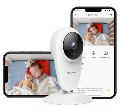 GNCC 2K Baby Monitor Video e Audio, Telecamera per Interni per Bambini/Animali Domestici, Monitoraggio APP, Visione Notturna, Audio Bidirezionale, Funziona con Alexa e Google Assistant, C1Pro