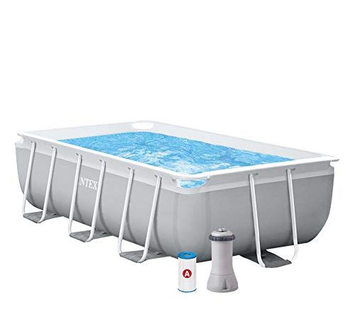 Intex 26784 Piscina Prisma Metal Frame con pompa filtro e scaletta, 300x175x80 cm, Rettangolare, Grigio