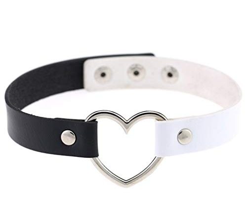 Jewelry delle Ragazze delle Donne del Cuore della Lega Choker del Cuore della cavità Punk Collana Party Club Femminile Collare Collo Tailixing (Bianco + nero)