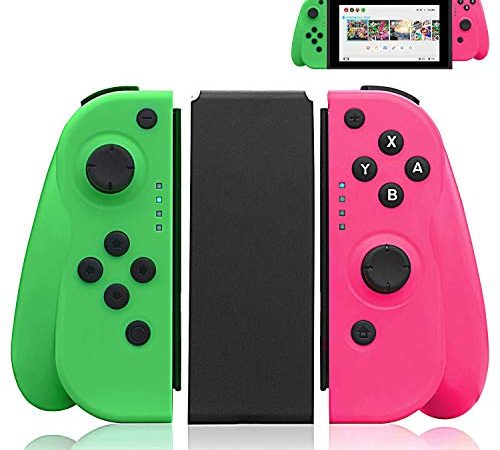 Laazii Wireless Controller per Switch, Controller wireless per Switch Joy Pad Controller per Nintendo Switch/Lite/OLED con Turbo Regolabile/Double Vibration/Funzione Gyro Axis(Pink＆Green)