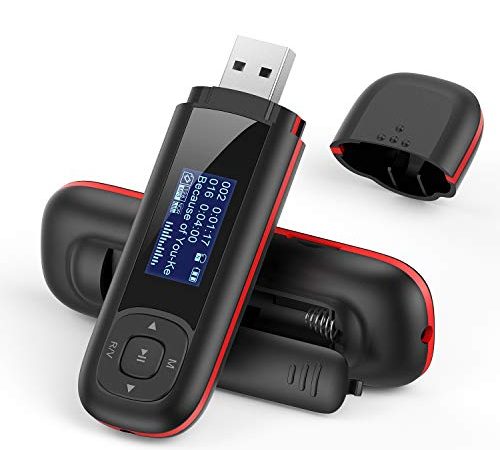 Lettore Mp3 Portatile con Chiavetta USB, Mini Lettore Musicale da 8GB Supporta Batteria AAA Sostituibile,Registrazione, Radio FM,Trasferimento dati,espandibile fino a 32 GB, Nero