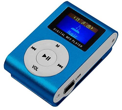 OcioDual Lettore MP3 Player Musicale Mini USB Jack 3.5mm Blu Digitale Portatile con Clip Schermo LCD per Sport Corsa