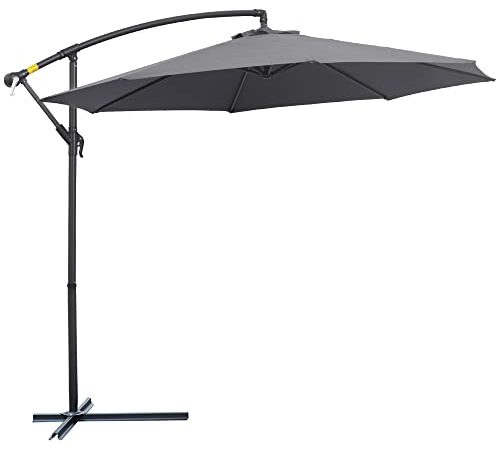 Outsunny Ombrellone da Giardino a Braccio Deluxe Inclinabile con Manovella, in Acciaio e Poliestere Φ3m, Grigio