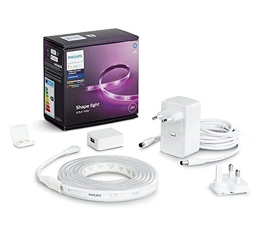 Philips Hue White&Color Ambiance Lightstrip, Kit base Striscia LED Smart da 2m, Bluetooh, Controllo Vocale