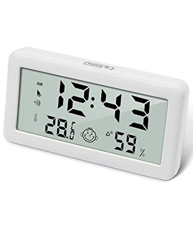 Pitasha Multifunzione Termometro Igrometro Sveglia, Orologio Digitale con Monitor di Temperatura e Umidità e Indicatore di Comfort
