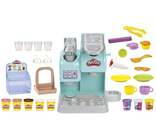 Play-Doh, Kitchen Creations, La Caffetteria Super Colorata, playset con 20 Accessori e 8 vasetti di Pasta modellabile