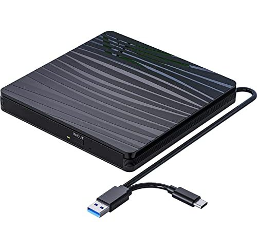 QDSYLQ Lettore CD DVD Esterno per PC Portatile USB 3.0, Slim USB C CD DVD RW Masterizzatore CD Esterno per Laptop, Desktop, PC, Macbook Air/Pro, Compatibile con Windows 11/10/XP/8/7/Vista/Linux/MacOS