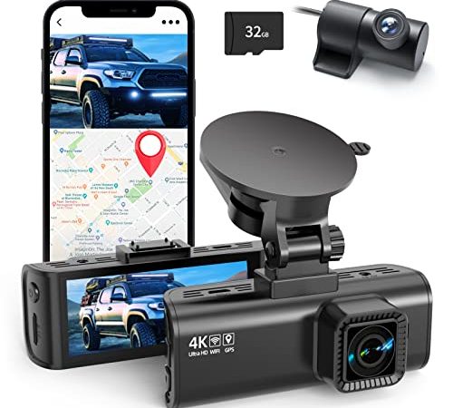 REDTIGER Dash Cam 4K/2.5K,Full HD Telecamera per Auto,Dashcam con Schermo IPS da 3.16", Wi-Fi,GPS,G-sensor,Camera con Visione Notturna Registrazione Loop 170° Grandangolare WDR, Supporto 256GB Max