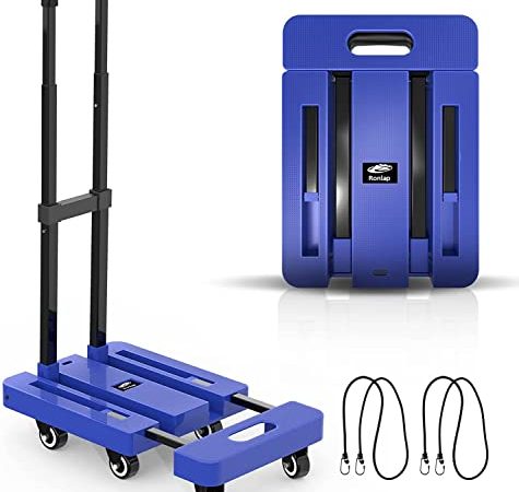 Ronlap Carrello Pieghevole, Carrello di Trasporto Pieghevole con 2 Corde Estensibili - Capacità di Carico 225KG Portabicchieri con 6 Ruote Area di Carico Extra Large, Blu