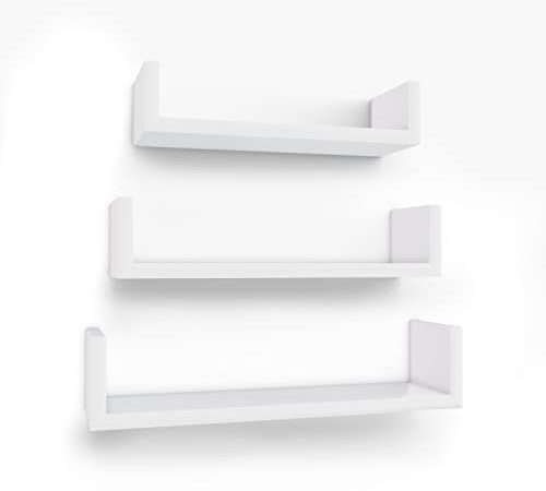 SONGMICS Mensole da Muro, Set da 3, Mensole da Parete, 30/35/40 cm, Mensole Decorative, Portata di 10 kg, per Soggiorno Studio Bagno Cucina, Bianco Lucido LWS40WT