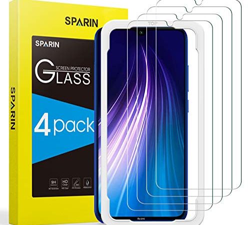 SPARIN [4 Pezzi] Pellicola Vetro Temperato Compatibile con Xiaomi Redmi Note 8 / Note 8 2021 / Note 7, Pellicola Protettiva per Redmi Note 8 2021 con Cornice di allineamento