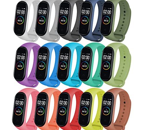 superpow 【15 pezzi Cinturino per Xiaomi Mi Band 4 / Xiaomi Mi Band 3 ,Cinturini in Silicone Colorato di Ricambio, Morbido, Traspirante, Resistente al Sudore Cinturino elastico per Smartwatch-Colori