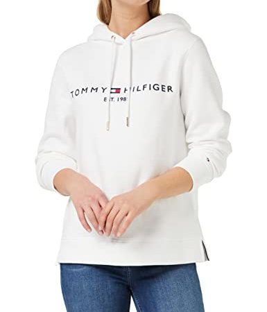 Tommy Hilfiger Felpa con Cappuccio Donna Heritage Hilfiger Hoodie LS, Bianco (White), L