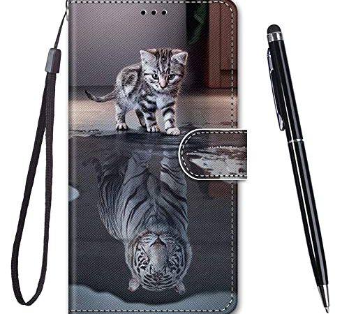 TOUCASA Cover per Xiaomi Redmi Note 7,Flip Caso Custodia [Creativo Dipinto] PU Pelle Portafoglio Unico Sottile Funzione TPU Antiurto Flip Cover a Libro per Xiaomi Redmi Note 7 (Cat Tiger)