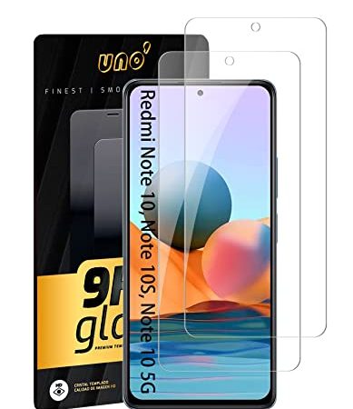 UNO' Pellicola Protettiva Vetro Temperato 2 Pezzi Compatibile con Xiaomi Redmi Note 10, Note 10S, Note 10 5G, Vetro Temperato Ultra Resistent Senza Bolle, 9H, Antigraffio.