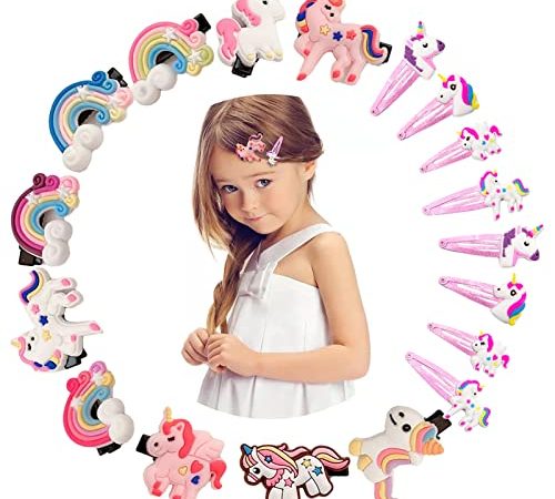 ZOCONE Mollette per Capelli Bambina Unicorno Accessori per Capelli, 18 Pezzi Unicorno Fermagli per Capelli Bambina Ragazze Neonata Clip per Capelli Arcobaleno Forcine per Capelli Tornante Multicolore