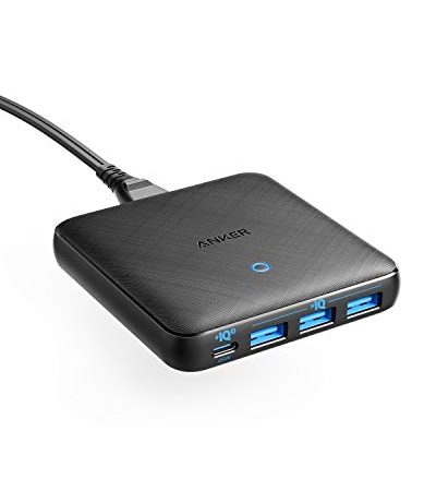 Anker - PowerPort “Atom III” Slim, USB-C, Caricatore da 65 W, 4 Porte, PIQ 3.0 & GaN, con Ingresso USB-C da 45 W, per MacBook, USB C Laptop, iPad PRO, iPhone, Galaxy, Pixel e Molti Altro