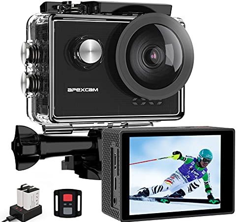 Apexcam 4K 60FPS EIS Action Camera WiFi 20MP Sport Camera Ultra HD Fotocamera Impermeabile 40M Sott'acqua Regolabile Grandangolare Mic Esterno Con Telecomando 2x1350mAh Batterie e Accessori