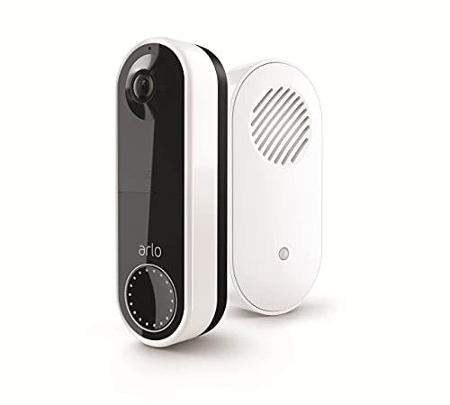 Arlo Essential Video Doorbell senza fili con Chime 2, videocitofono WiFi con telecamera 1080p HD, Sirena integrata, Audio bidirezionale, Rilevamento movimenti, Visione notturna, Bianco, AVDK2001