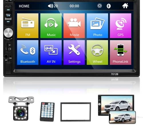 Autoradio 2 Din Bluetooth - Stereo per auto player digitale con touchscreen da 7 pollici, lettore multimediale auto con telecamera per retromarcia, telecomando, supporta MirrorLink/FM/USB/AUX/TF/SWC