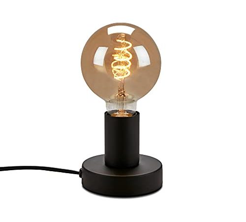 Briloner - Lampada da tavolo, lampada da comodino, abat-jour da comodino, luce da lettura vintage, 1 x E27, max. 10 Watt, interruttore sul cavo, in metallo nero, 100 x 90 mm (DxH)