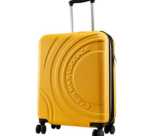 Cabin Max Velocity Trolley Rigido Cabin Size Leggero | Valigia con 4 Ruote in ABS Resistente 55x40x20 con Zip ESPANDIBILE a 55x40x25. Approvato per Voli Ryanair, EasyJet, BA (Giallo Toscano)