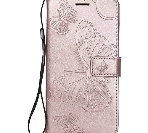 DENDICO Cover Xiaomi Redmi Note 6 PRO, Pelle Portafoglio Custodia per Xiaomi Redmi Note 6 PRO Custodia a Libro con Funzione di appoggio e Porta Carte di Credito - Oro Rosa