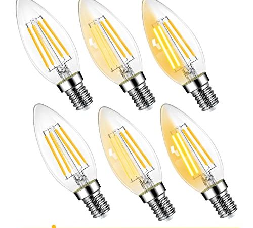 DGE Lampadine LED E14 Dimmerabile Luce Calda , 6W Candela Lampadina E14 LED per Lampadario, Equivalenti 60W Luminosa Risparmio Energetico, 600LM 2700K Lampade Dimmerabile, 6 Pezzi