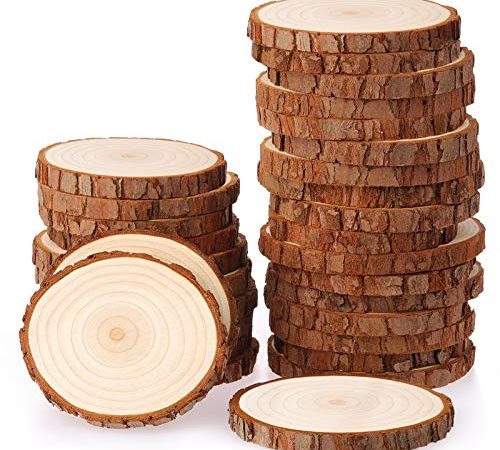 Fuyit Dischi Legno Senza Buco Diametro 6-7cm 30 Pz Naturale Legno da Decorare Natale Segnaposto Legno Fai da te Adatti per Pirografo, Intagliare, Disegnare