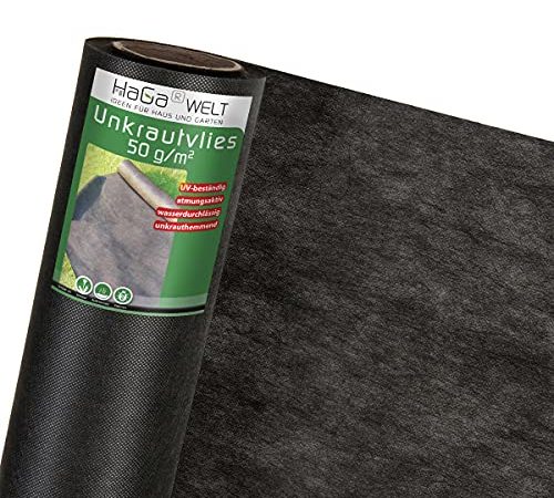 HaGa® Tessuto non tessuto per erbacce da giardino, 1,6 m x 25 m, 50 g/m², per pacciamatura o ortaggi, tessuto non tessuto permeabile all'acqua, protezione dalle erbacce in giardino