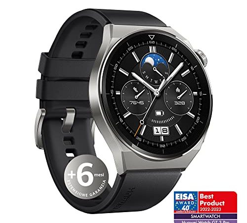 HUAWEI WATCH GT 3 Pro 46 mm Smartwatch Orologio Uomo, Quadrante in Vetro Zaffiro, Monitoraggio della Salute 24h, Durata Batteria fino a 14 Giorni, 5ATM, GPS, Fluoroelastomero