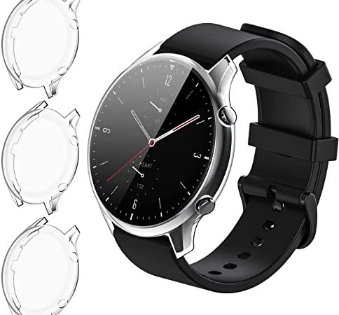 iVoler 3 Pezzi Cover e Pellicola Protettiva per Amazfit GTR 2e / Amazfit GTR 2, Copertura Completa Custodia Trasparente, Ultra Sottile Morbida TPU Anti-Graffio Protezione Schermo Antiurto Case