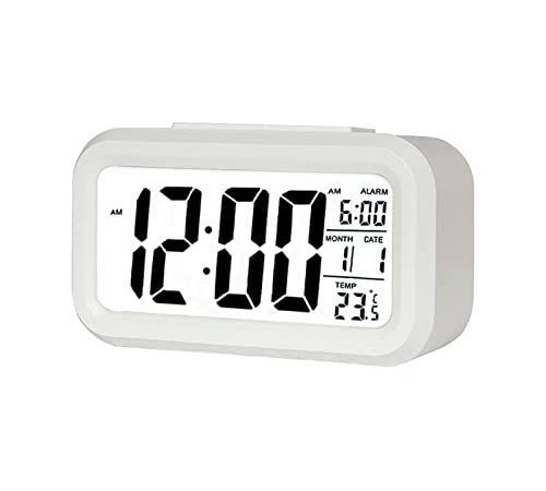 Jsdoin Batteria Digitale Sveglia con Ampio Display a LED e Temperatura, Luminosa Notturna, Snooze, Sistema 12/24 Ore, Data, Calendario, per Camera da letto Comodino, Casa, Ufficio, Cucina