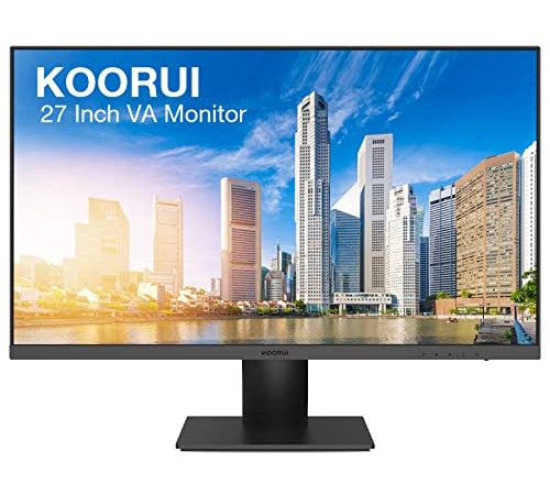 KOORUI 27 pollici Monitor FHD, Monitor per Computer (pannello VA, 1080P, 75HZ, HDMI+VGA, 99% SRGB, 5ms Response, Eye Care) Monitor di progettazione praticamente senza frontiere