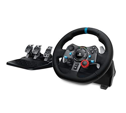 Logitech G29 Driving Force Volante da Corsa con Pedali Regolabili, Ritorno di Forza Reale, Comandi Cambio in Acciaio Inossidabile, Volante in Pelle, Spina EU, PS5, PS4, PC, Mac - Nero