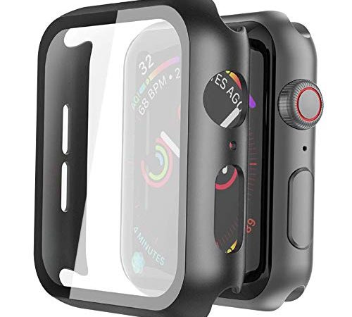 Misxi [2 Pezzi] Nero Cover Apple Watch Series 6 / SE/Serie 5 / Series 4 con Vetro Temperato 44mm, Custodia Rigida iWatch Protezione Totale Ultra Sottile HD Clear Pellicola Protettiva per Apple Watch