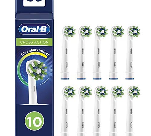 Oral-B Cross Action Testine Spazzolino Elettrico, Confezione da 10 pezzi, con Tecnologia CleanMaximise, Pacco Adatto alla Buca delle Lettere, Bianco