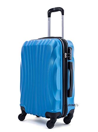 R.Leone Valigia Trolley Bagaglio a mano 55x40x20cm Rigido Ultraleggero in ABS 4 Ruote Autonome 3N (Modello 2037, Azzurro)