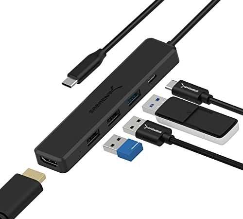 Sabrent Hub USB C HDMI, Multipresa USB C hub, per Macbook, PC, Pen Drive, PS4/PS5, 5 in 1 hub usb type c, 1 HDMI 4K, 1 Porta USB 3.2 Gen 1, 2 Porte USB 2.0, 1 porta USB tipo C, PD (60W) (HB-TC5P)