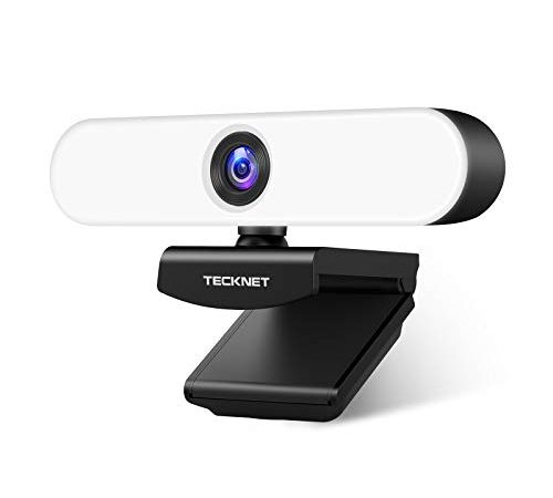 TECKNET Webcam 1080P, Webcam per PC con Microfono con Cancellazione Del Rumore, Full HD, Luce ad Anello 3 Colori, Rotazione a 360° Plug and Play Autofocus per Streaming, Adatta per Riunioni Gioco ecc