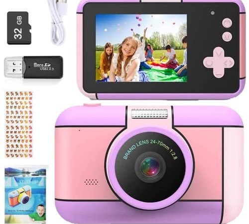 ToyZoom Macchina Fotografica per Bambini 24MP Fotocamera Digitale 1080P FHD Videocamera Giocattolii Regali per Bambini Ragazzi Maschio Femmina 3 4 5 6 7 8 9 10 Years con Selfies, 32GB SD, 2.4 Pollici