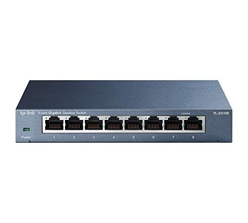 TP-Link TL-SG108 Switch 8 Porte Gigabit, 10/100/1000 Mbps, Plug & Play,‎‎ 802.1p/DSCP QoS, IGMP Snooping, Involucro in Metallo Resistente, Installazione Facile, Tecnologia Green Ethernet, IEEE 802.3x