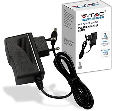 V-TAC Alimentatore 12V 18W 1,5A per Telecamere, Strisce LED, Modem - Trasformatore 12V Plug&Play con Spina Corrente Casa per Schermi e Apparecchiature Elettroniche - Input AC 100-240V 50/60Hz