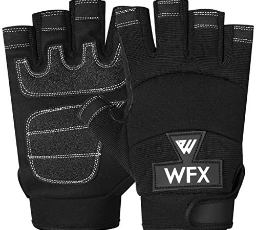 WFX Guanti da lavoro resistenti senza dita di protezione, palmo imbottito, a mezza dita nero (XL)