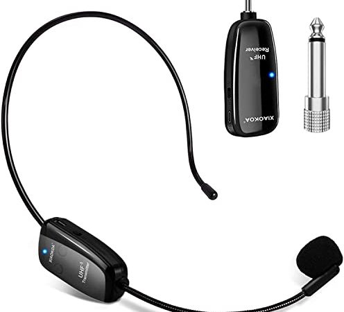 XIAOKOA Wireless Microfono,UHF Microfono Senza Fili, 50 m Di Trasmissione Wireless,Archetto e Palmare 2-in-1,per Guida Turistica/Insegnamento/Promozione/Discorso