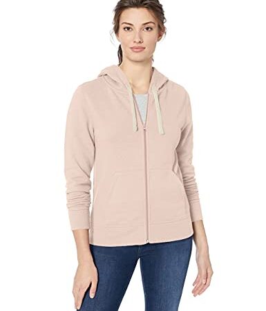 Amazon Essentials Felpa con Cappuccio e Zip a Tutta Lunghezza in Pile di French Terry (Taglie Forti Disponibili) Donna, Rosa Chiaro, L