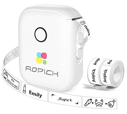 AOPICK Etichettatrice Etichette Adesive, P12 Etichettatrice Bluetooth Mini Etichettatrice Portatile con 2 Etichette Adesive, for iOS & Android per i Della Cucina di Casa