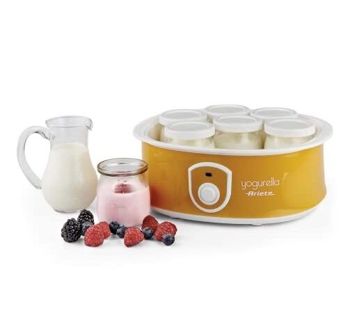 Ariete 617 Yogurella Yogurtiera Elettrica con 7 Vasetti in Vetro, Capacità totale 1,3kg di Yogurt, 20W, Bianco/Giallo